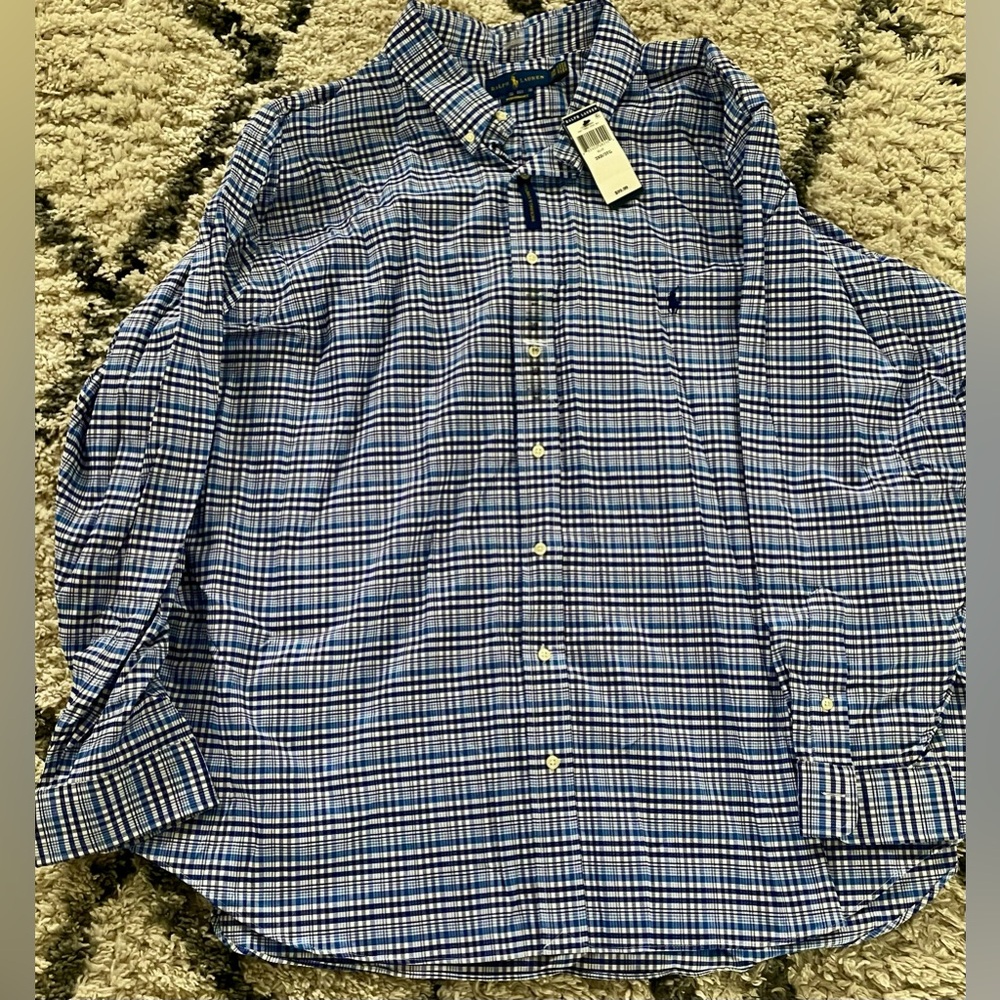 Bran New. Blue, plaid Polo button down shirt. Size 3x.